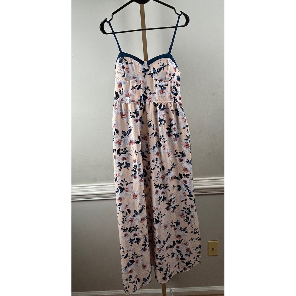 Band of Gypsies Maxi Dress Womens M Peach Blue Floral Bustier Pockets Whimsy